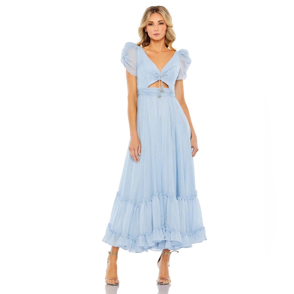 Mac Duggal 68187 Midriff Keyhole Puff Sleeve Dress